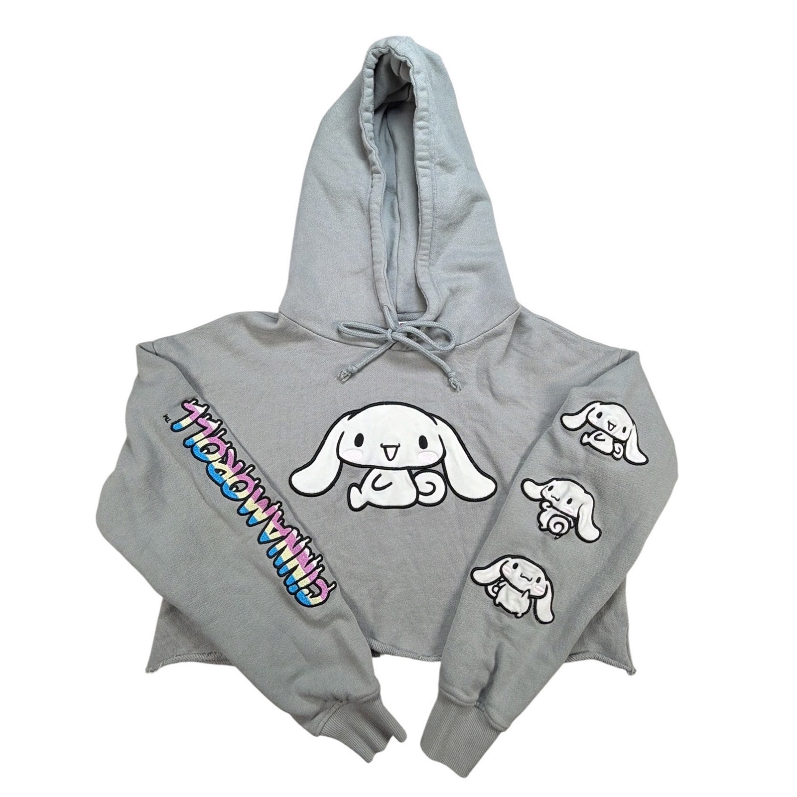 Cinnamoroll X Forever 21 Cropped Hoodie Womens M Gray Sanrio Kawaii Embroidered